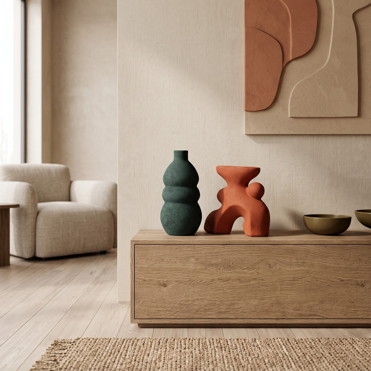 Cloud & Moss Sculptural Vase Duo