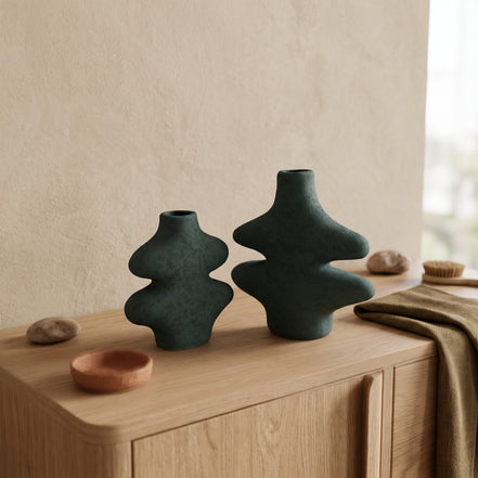 Fern Wave Ceramic Vase Duo