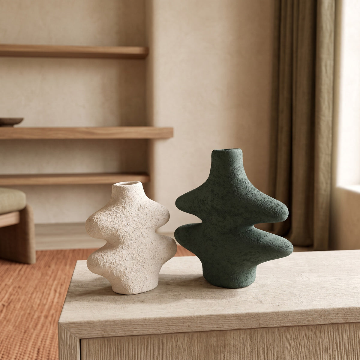 Fern Wave Ceramic Vase Duo