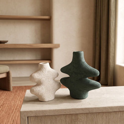 Fern Wave Ceramic Vase Duo