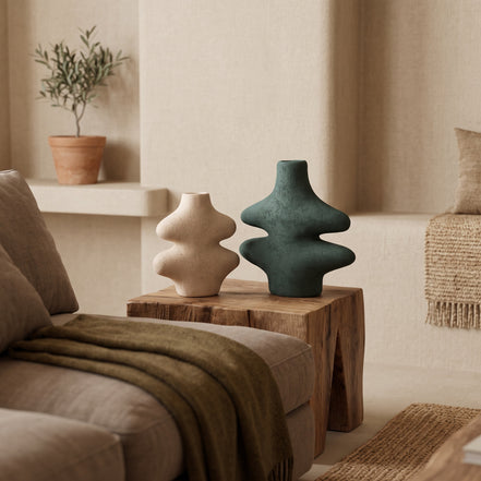 Fern Wave Ceramic Vase Duo