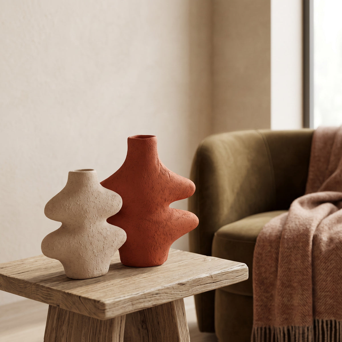 Fern Wave Ceramic Vase Duo