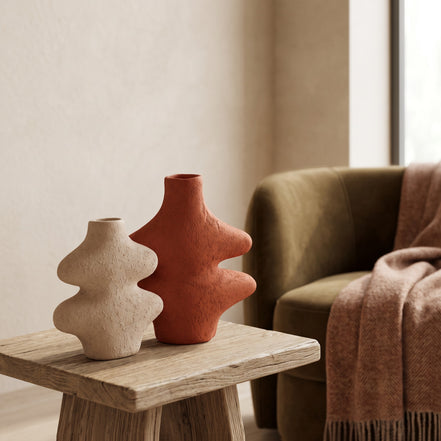 Fern Wave Ceramic Vase Duo
