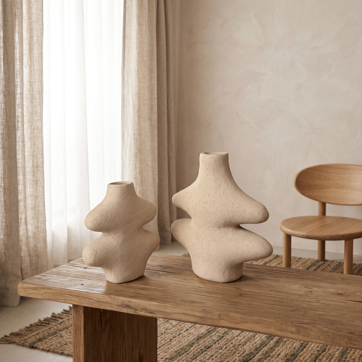 Fern Wave Ceramic Vase Duo