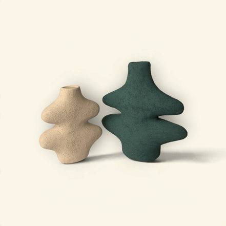 Fern Wave Ceramic Vase Duo