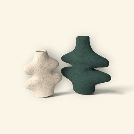 Fern Wave Ceramic Vase Duo