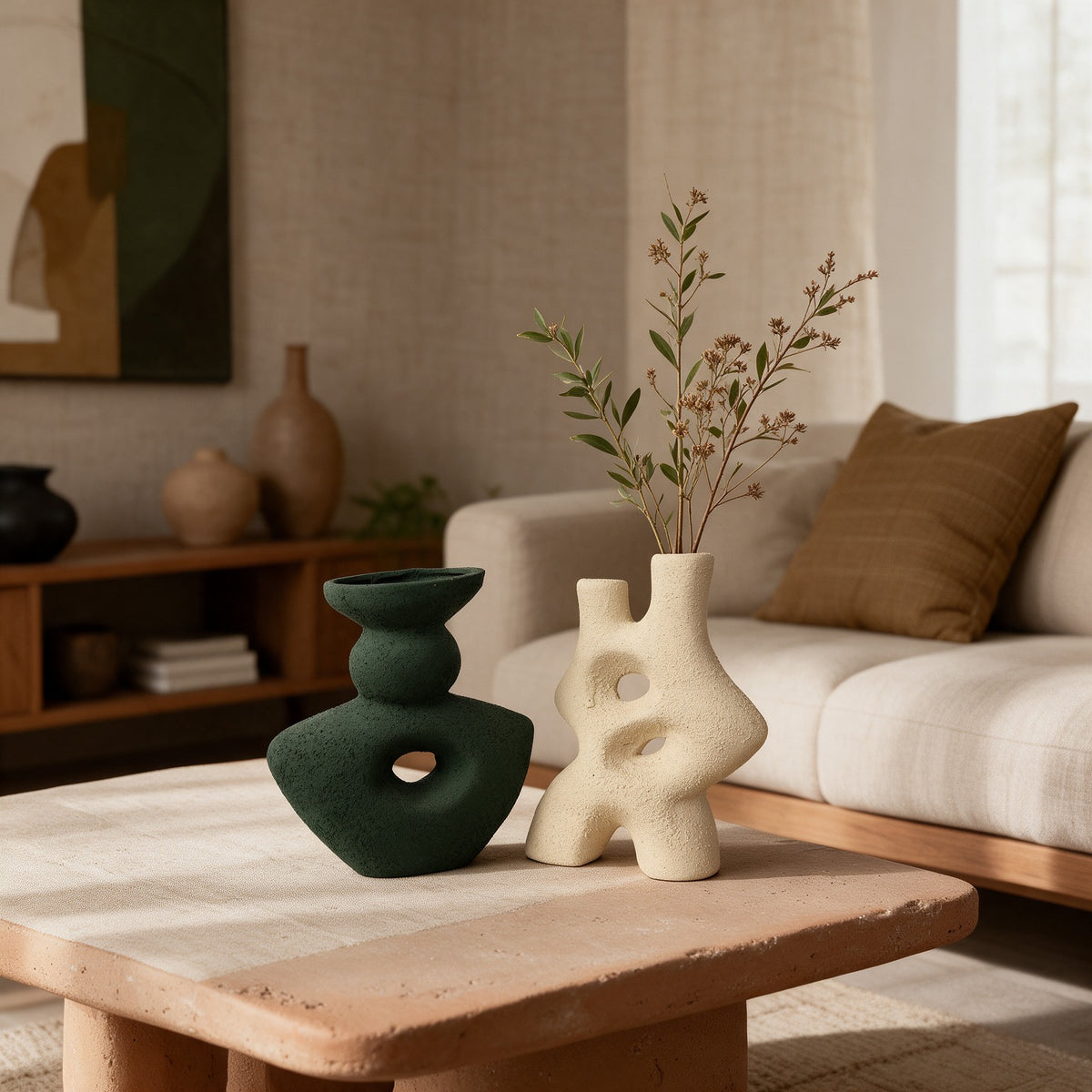 Forest Sculpt Ceramic Vase Duo