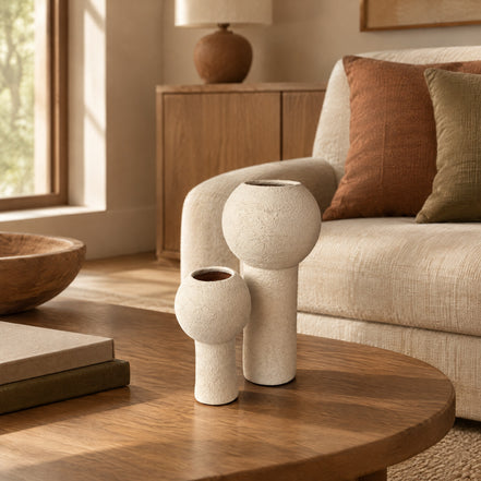 Luna Pedestal Ceramic Vase Duo
