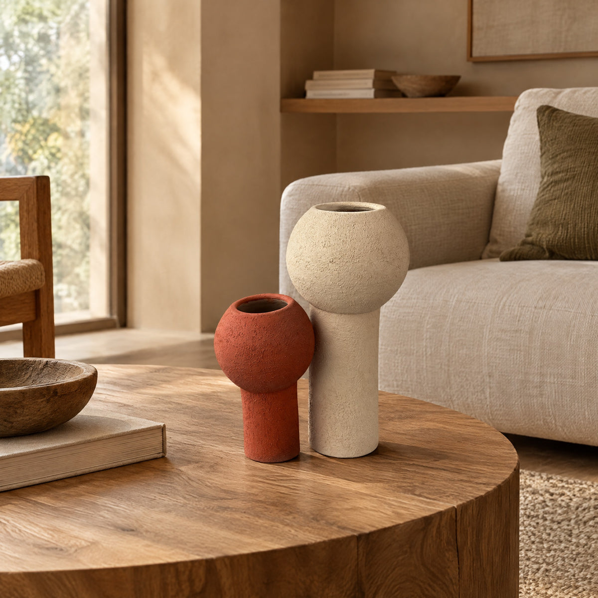 Luna Pedestal Ceramic Vase Duo
