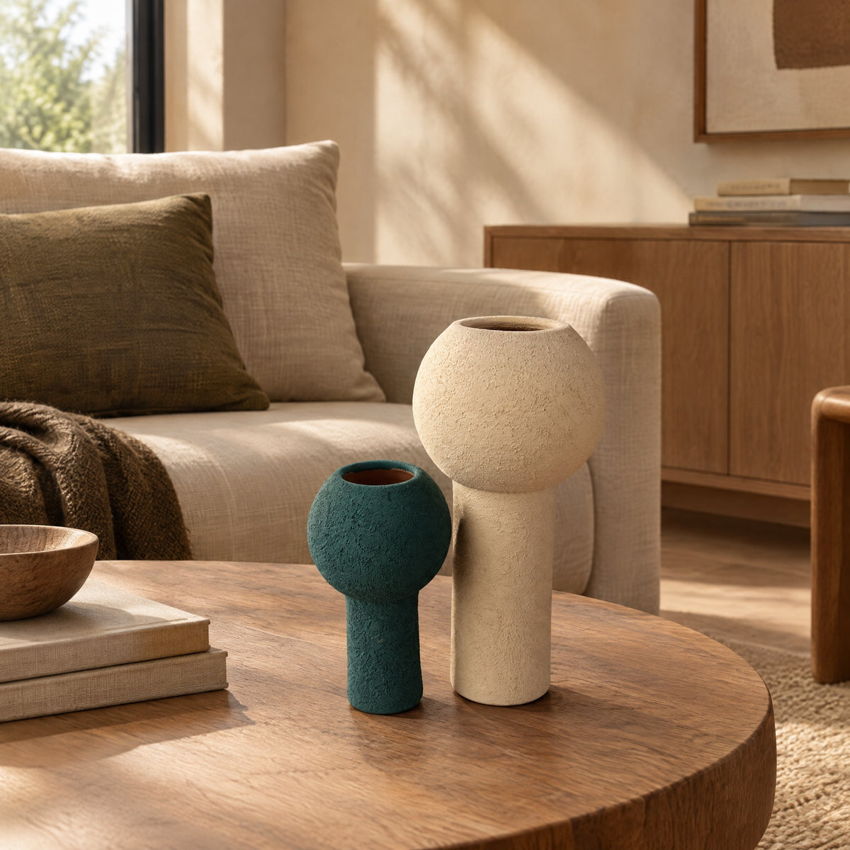 Luna Pedestal Ceramic Vase Duo