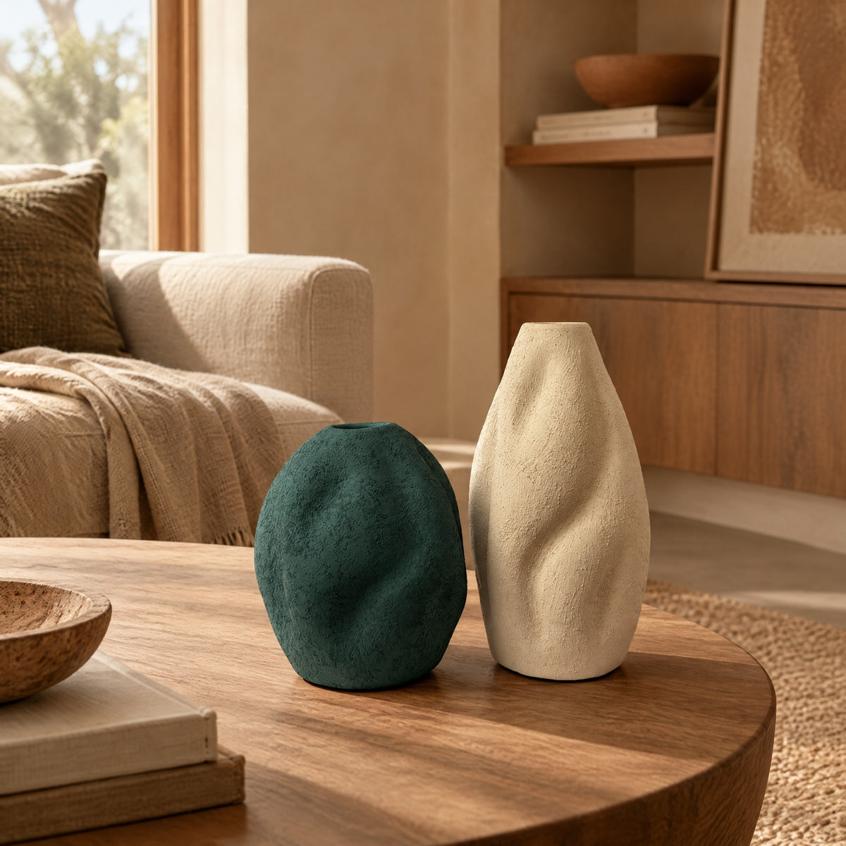Sandstone Dune Ceramic Vase Duo
